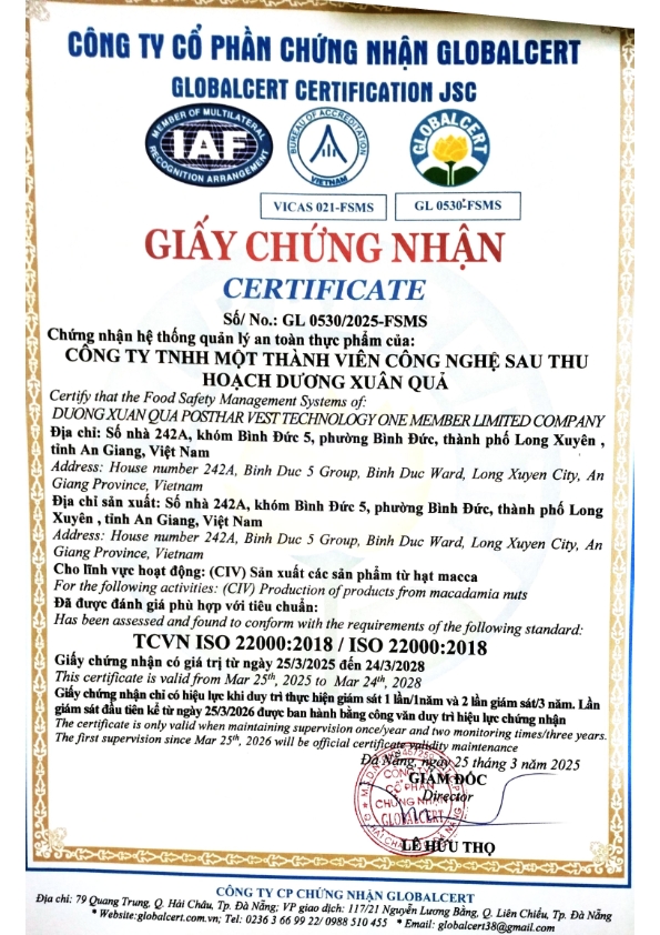 GCN ISO 2200 2018 CTY Duong Xuan Qua 001