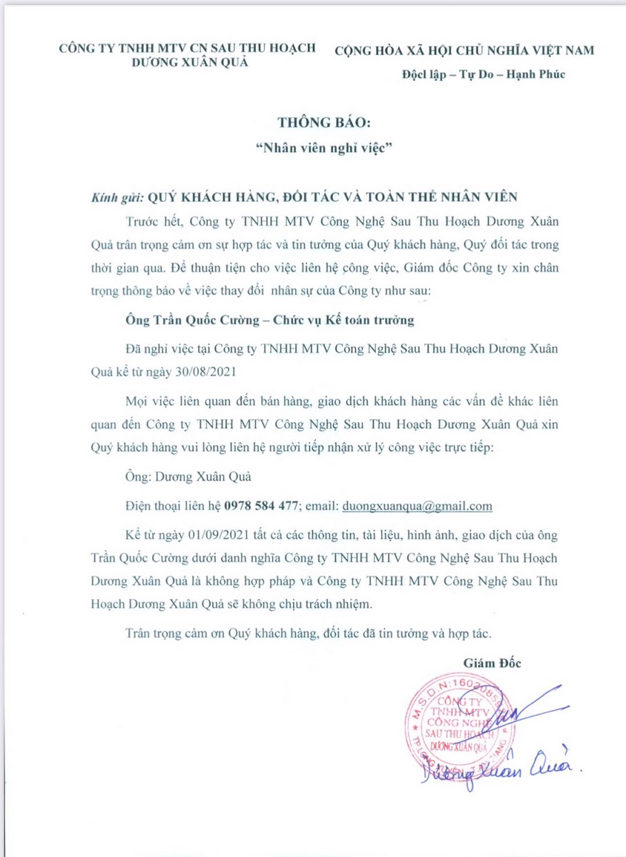 thong bao nhan vien nghi viec